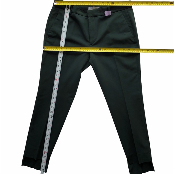 Zara Forest Green Mid Rise High Low Hemline Trouser Pants Size 8 - Picture 9 of 16